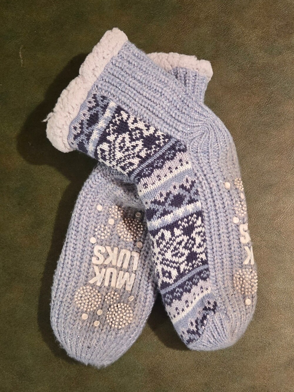 MUK LUKS Light Blue Nordic Knit Slipper Socks